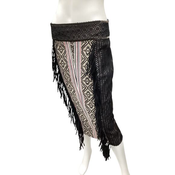 Byron Lars Beauty Mark Skirt Women’s Size M Mid Length Fringes Ethnic Vibe Black - Picture 2 of 5